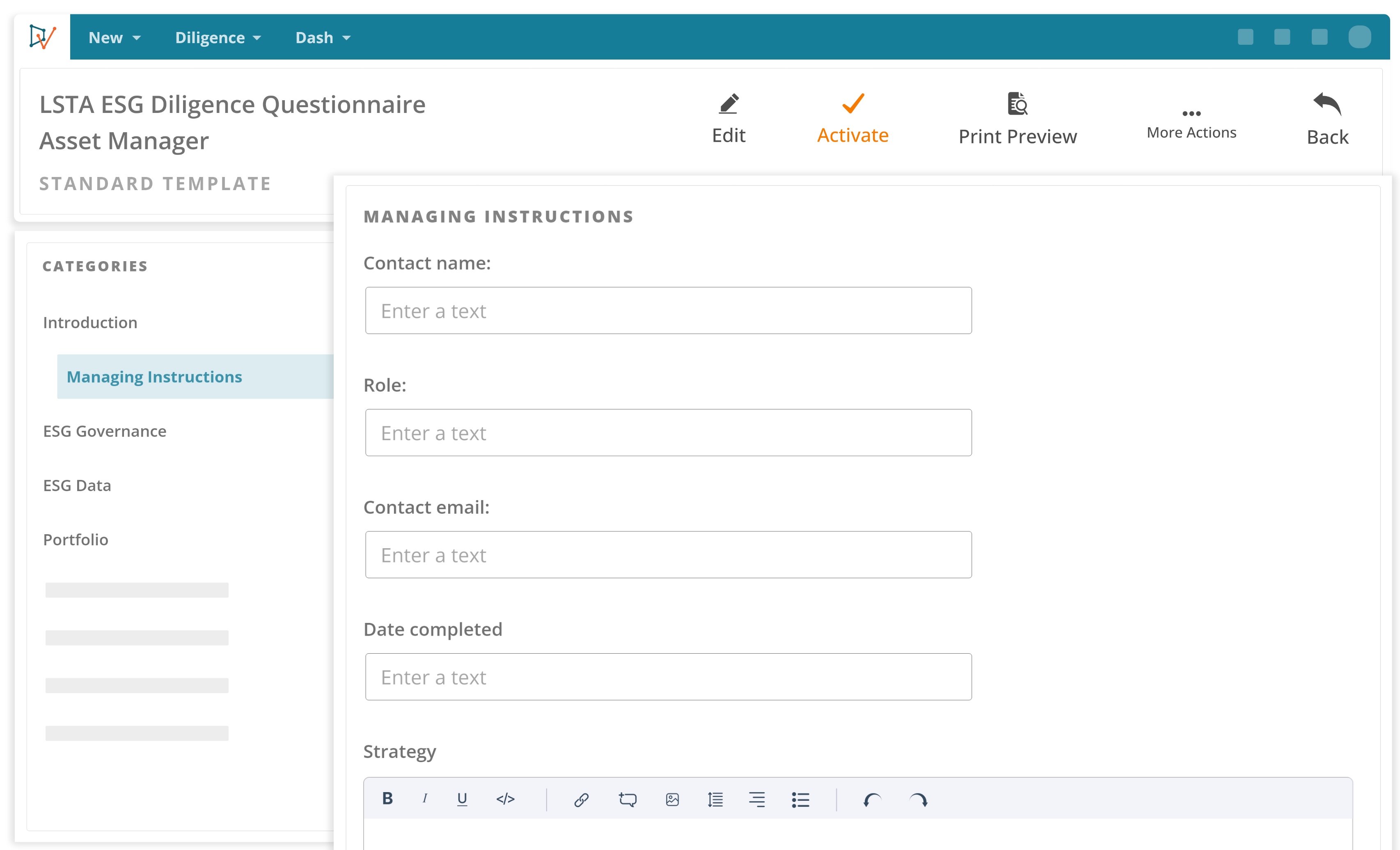 LSTA ESG Due Diligence Questionnaire Manager