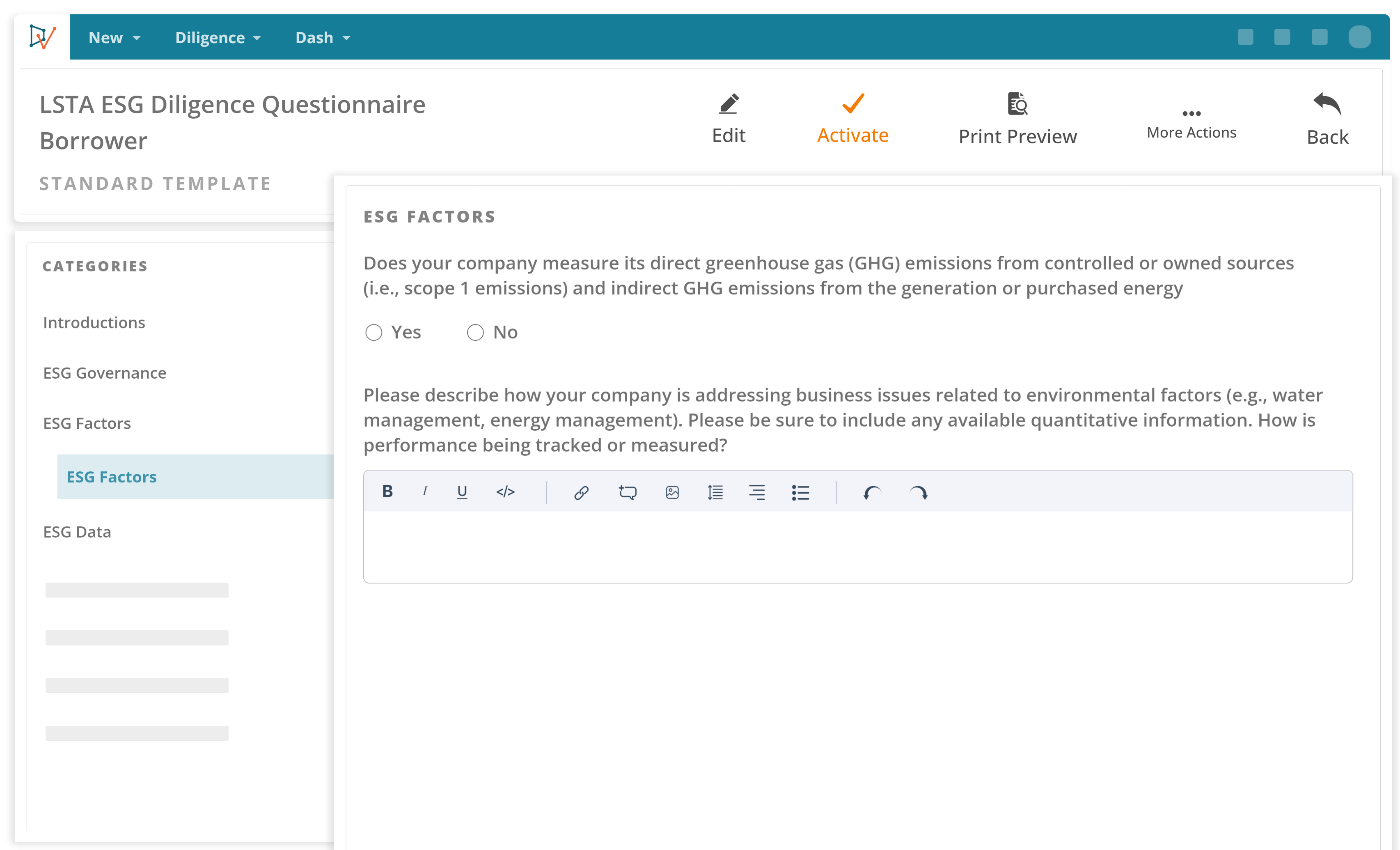 LSTA ESG Due Diligence Questionnaire Borrower