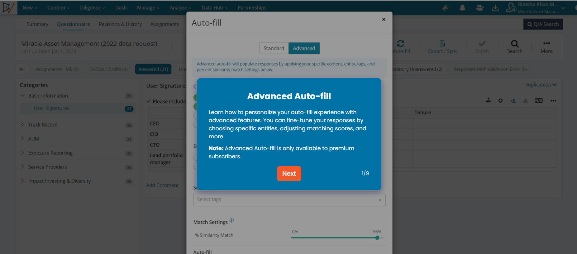DiligenceVault-Auto-fill DiligenceVault-Auto-fill